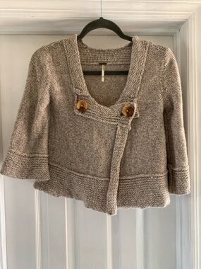 Free People Taupe Knit Button-Front Cardigan